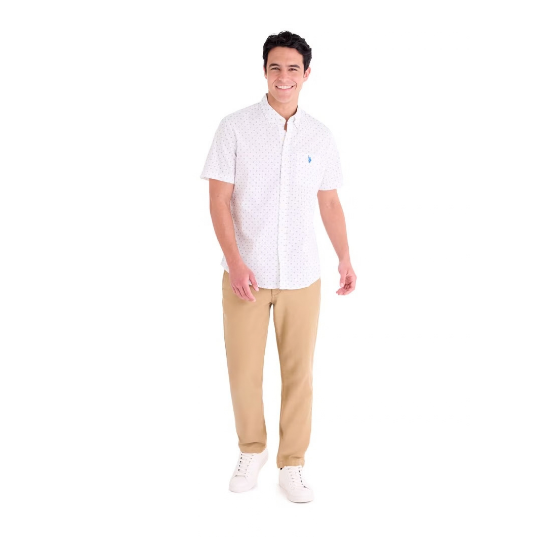 Camisa U.S. Polo Assn. Manga Corta Blanca Estampada Para Hombre