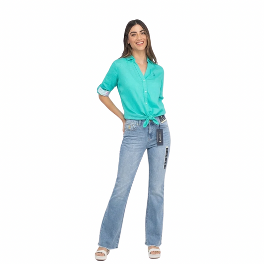 Jeans Polo Azul Claro Deslavado Para Mujer