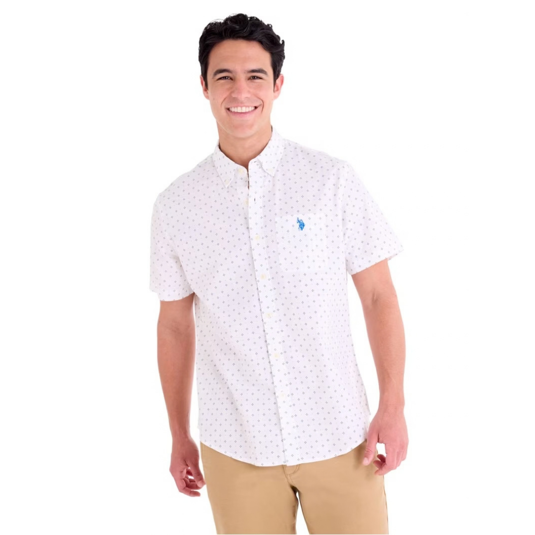 Camisa U.S. Polo Assn. Manga Corta Blanca Estampada Para Hombre