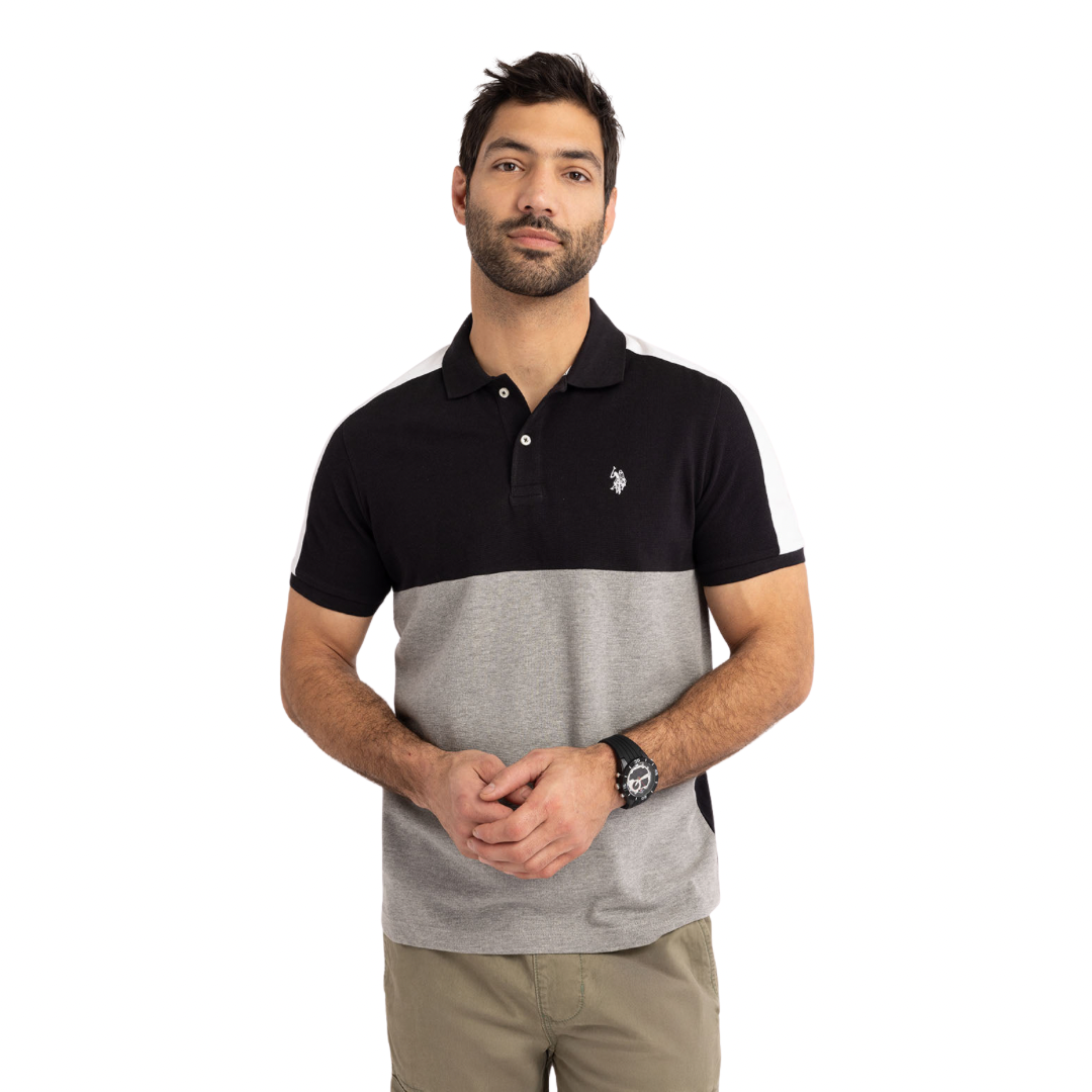 Chemise Polo Negro Con Gris Para Hombre
