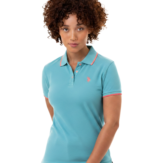 Chemise Polo Azul Bordes Rosa Para Mujer