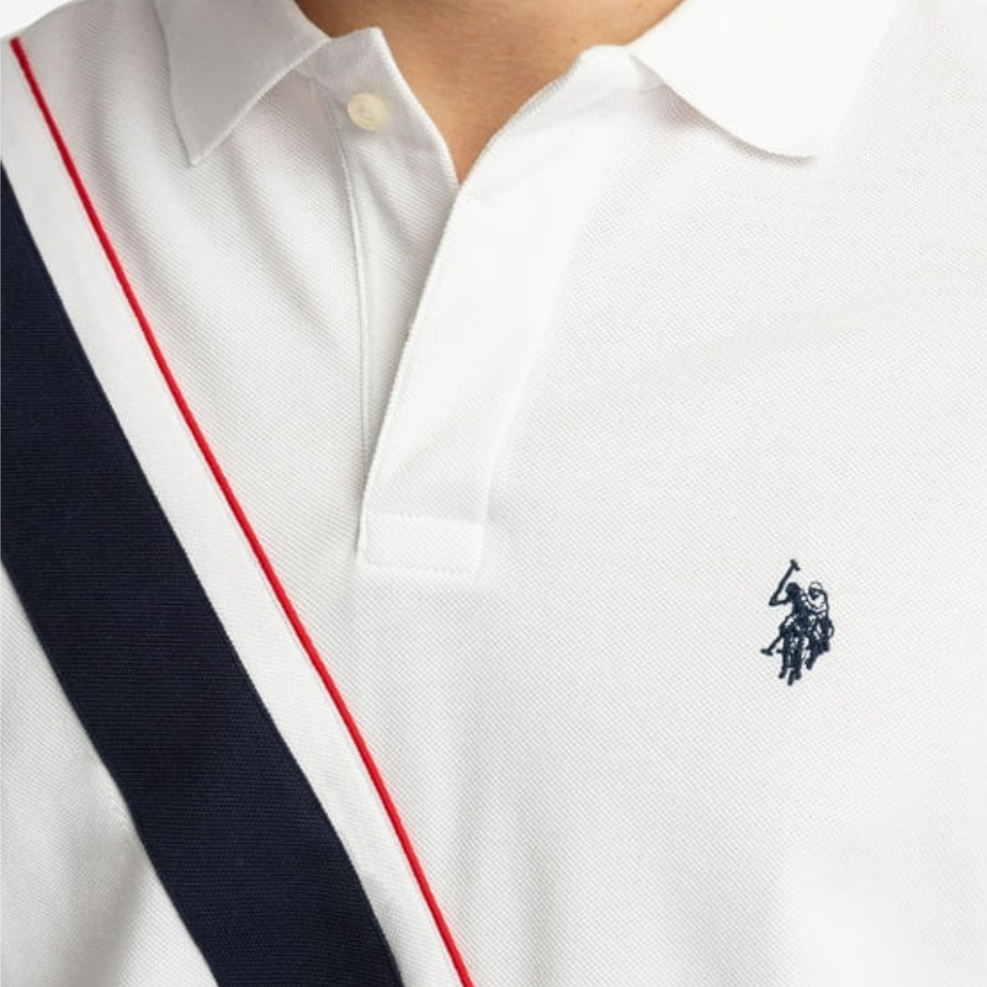 Chemise Polo Para Hombre Blanca Con Franja