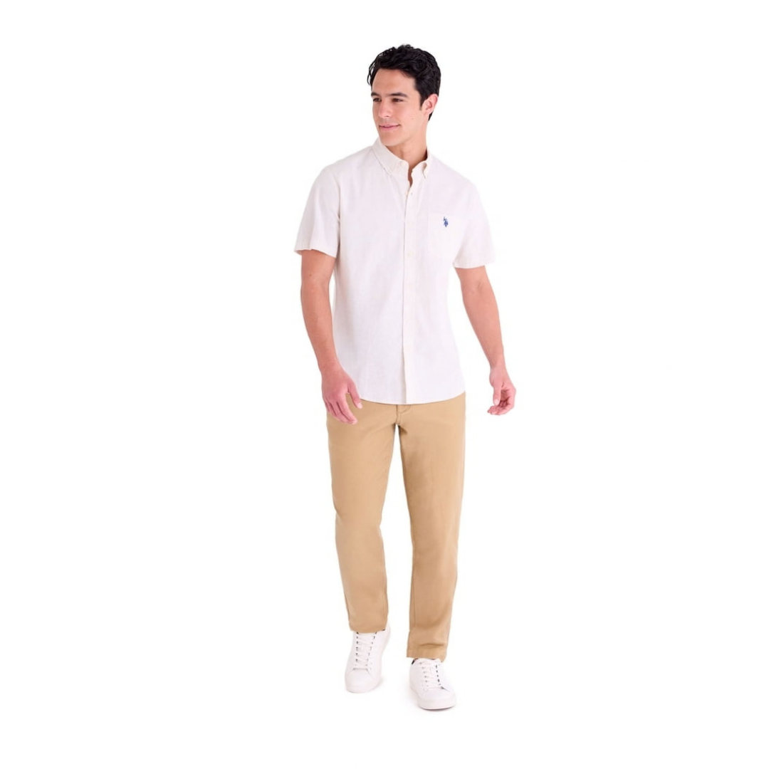 Camisa U.S. Polo Assn. Manga Corta Beige Claro Para Hombre