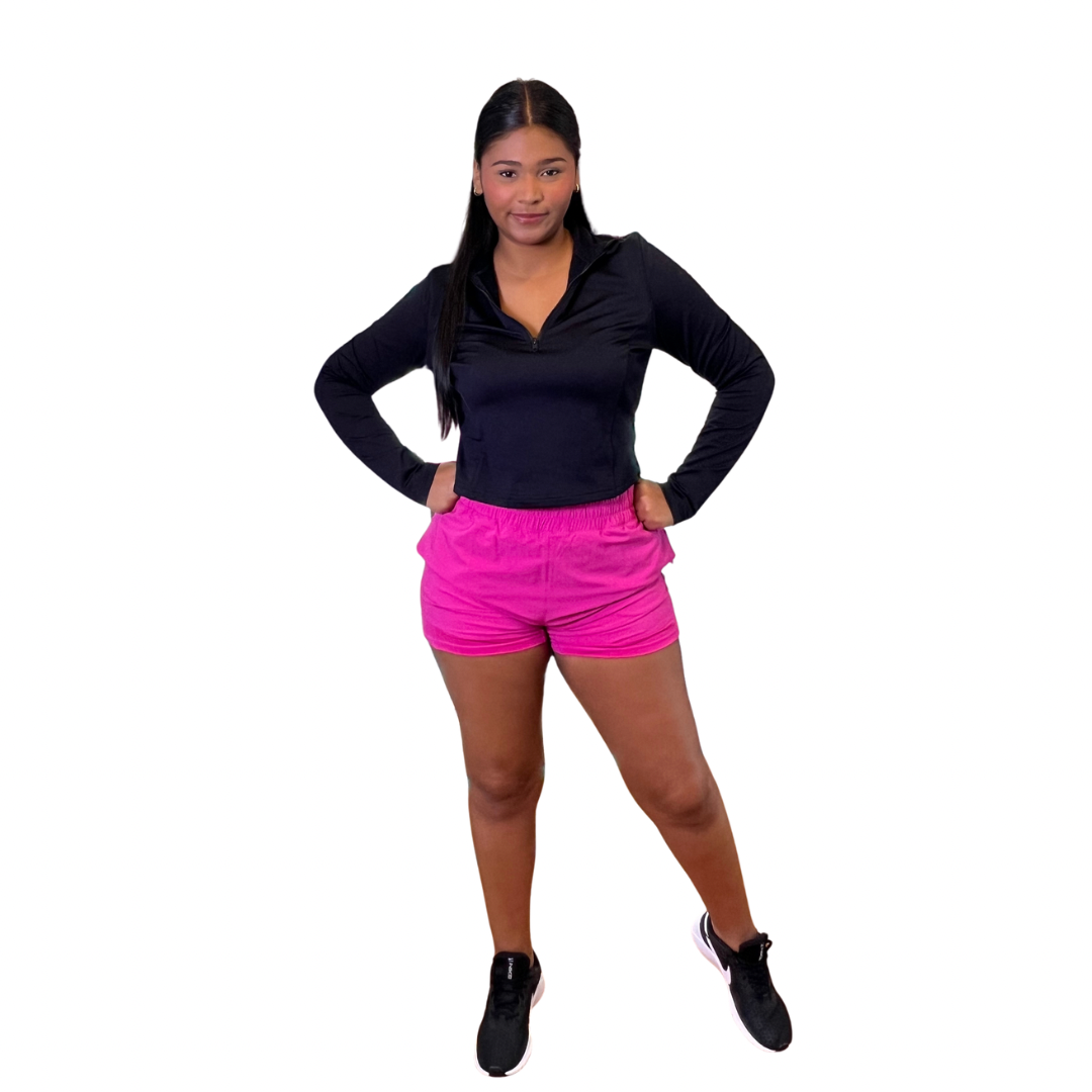 Short Polo Deportivo Casual Fucsia Con Bolsillos Para Mujer