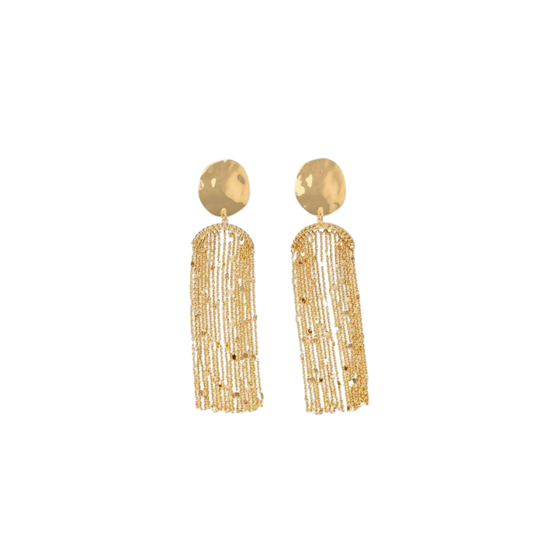 Aretes Colgantes de Cadena con Disco y Borla Hipoalergénicos Jessica Simpson Tono Oro