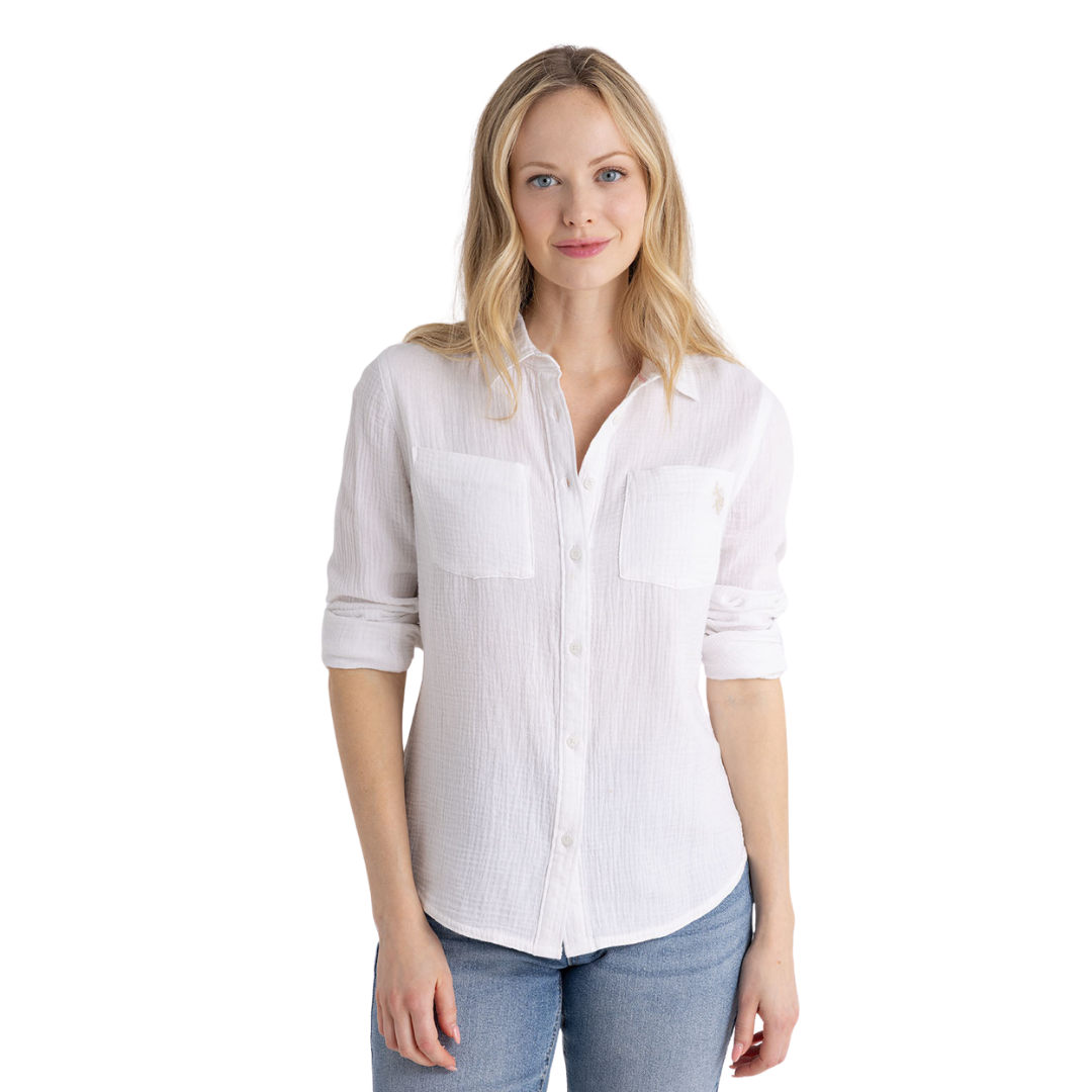Camisa Polo Color Blanco Texturizada Para Mujer
