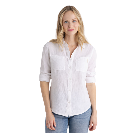 Camisa Polo Color Blanco Texturizada Para Mujer