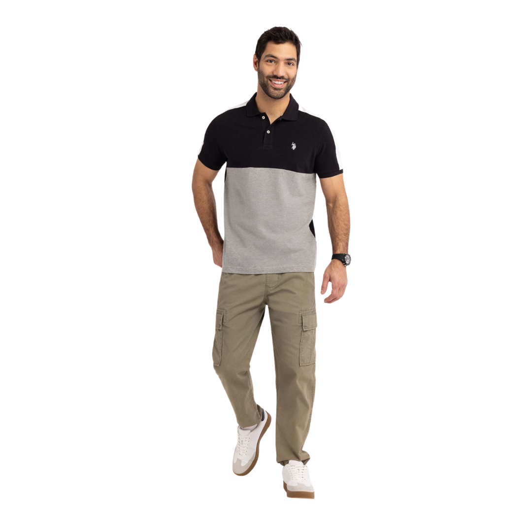 Chemise Polo Negro Con Gris Para Hombre