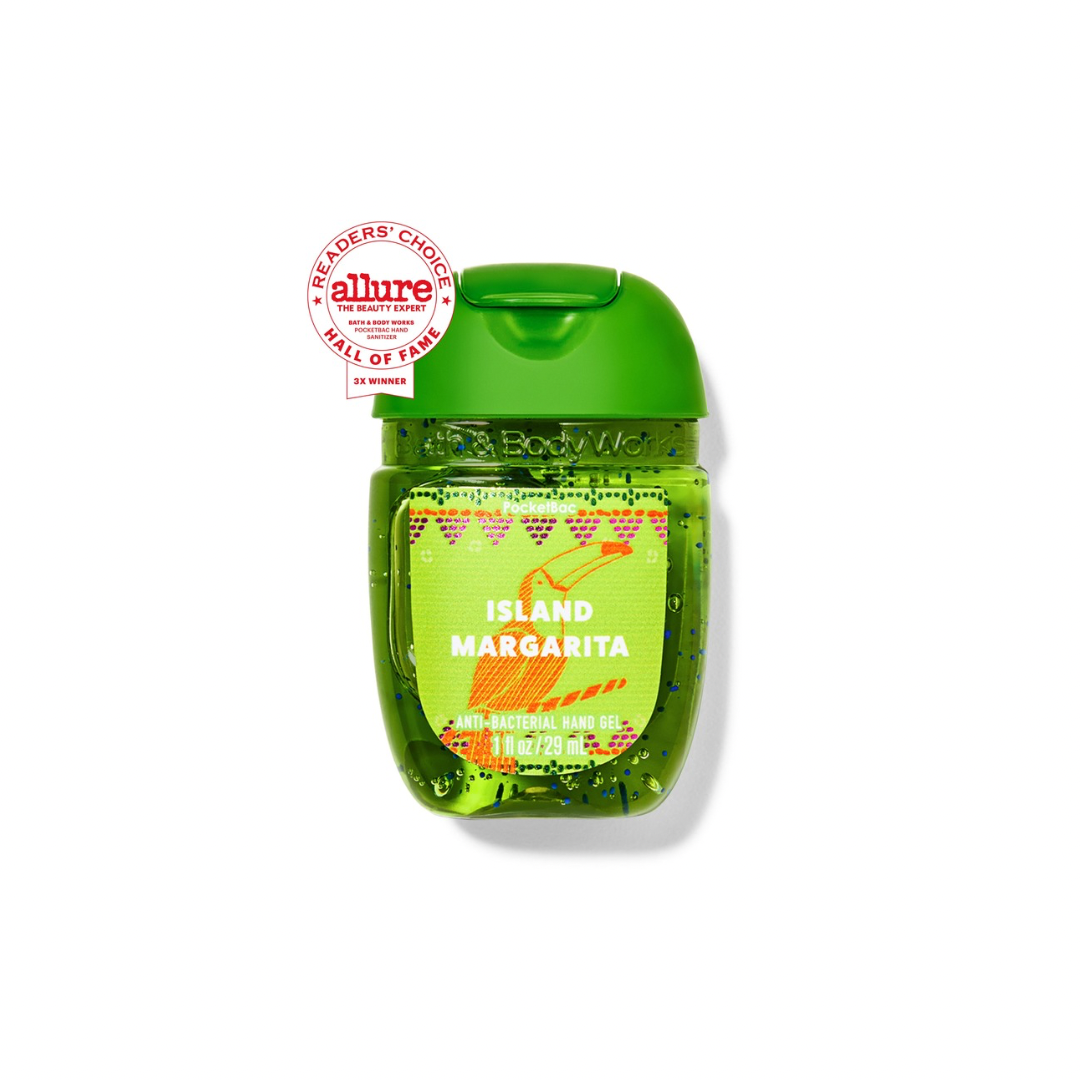 Set Holder + Gel Antibacterial Island Margarita + Gel Antibacterial asuntito Palm Trees de Bath & Body Works
