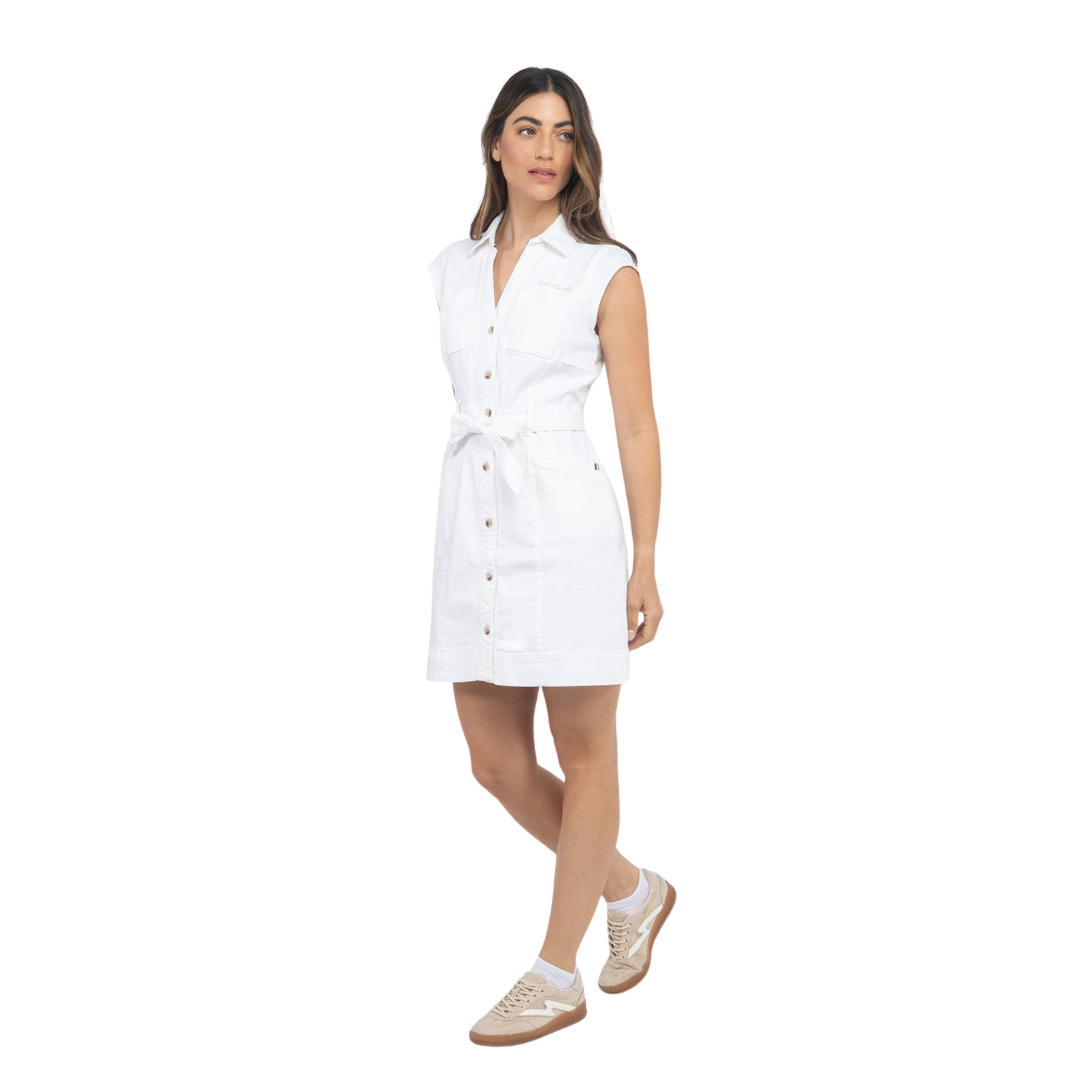 Vestido Denim Polo Blanco Con Cinturón