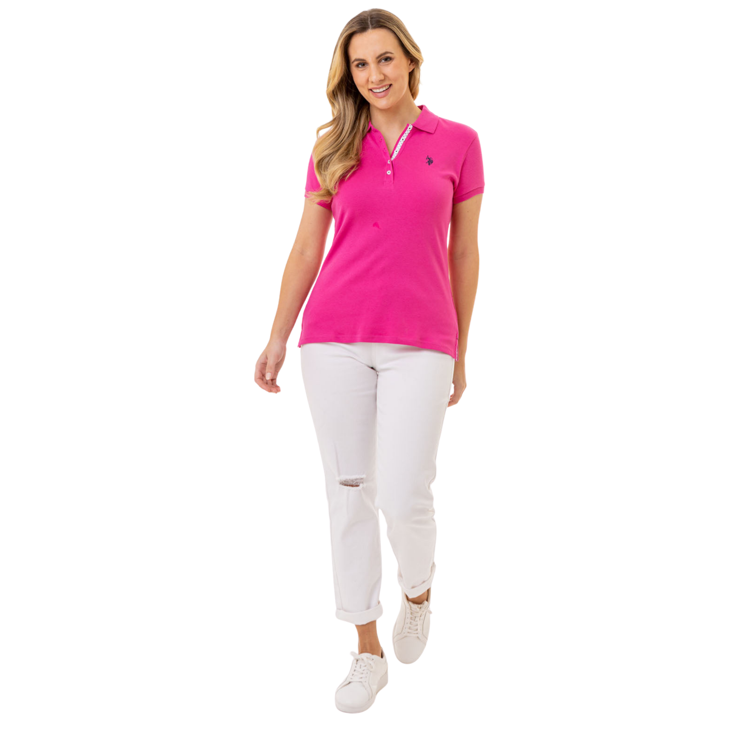 Chemise Polo Fucsia Clásica Para Mujer