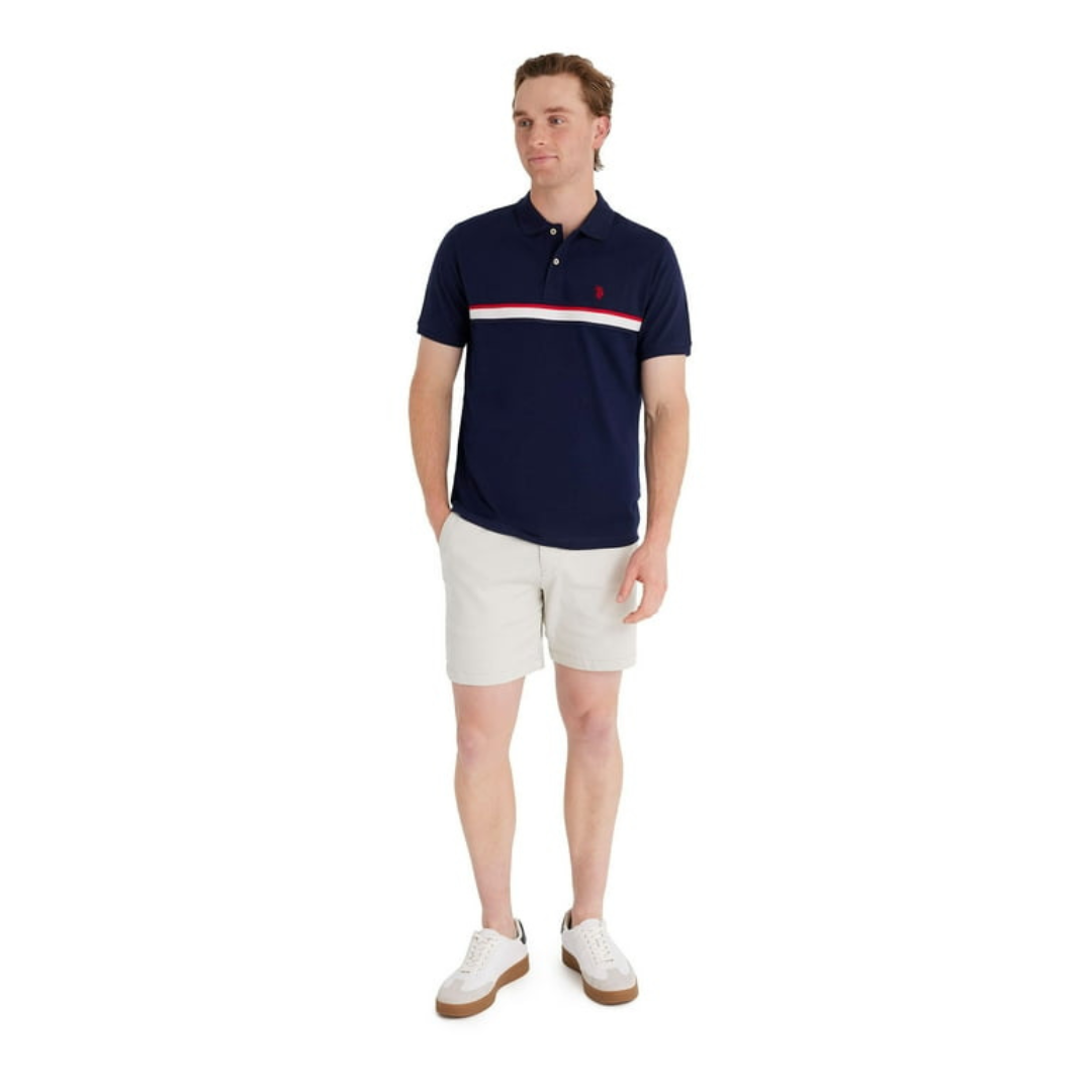 Chemise Polo Azul Marino Con Franja Para Hombre