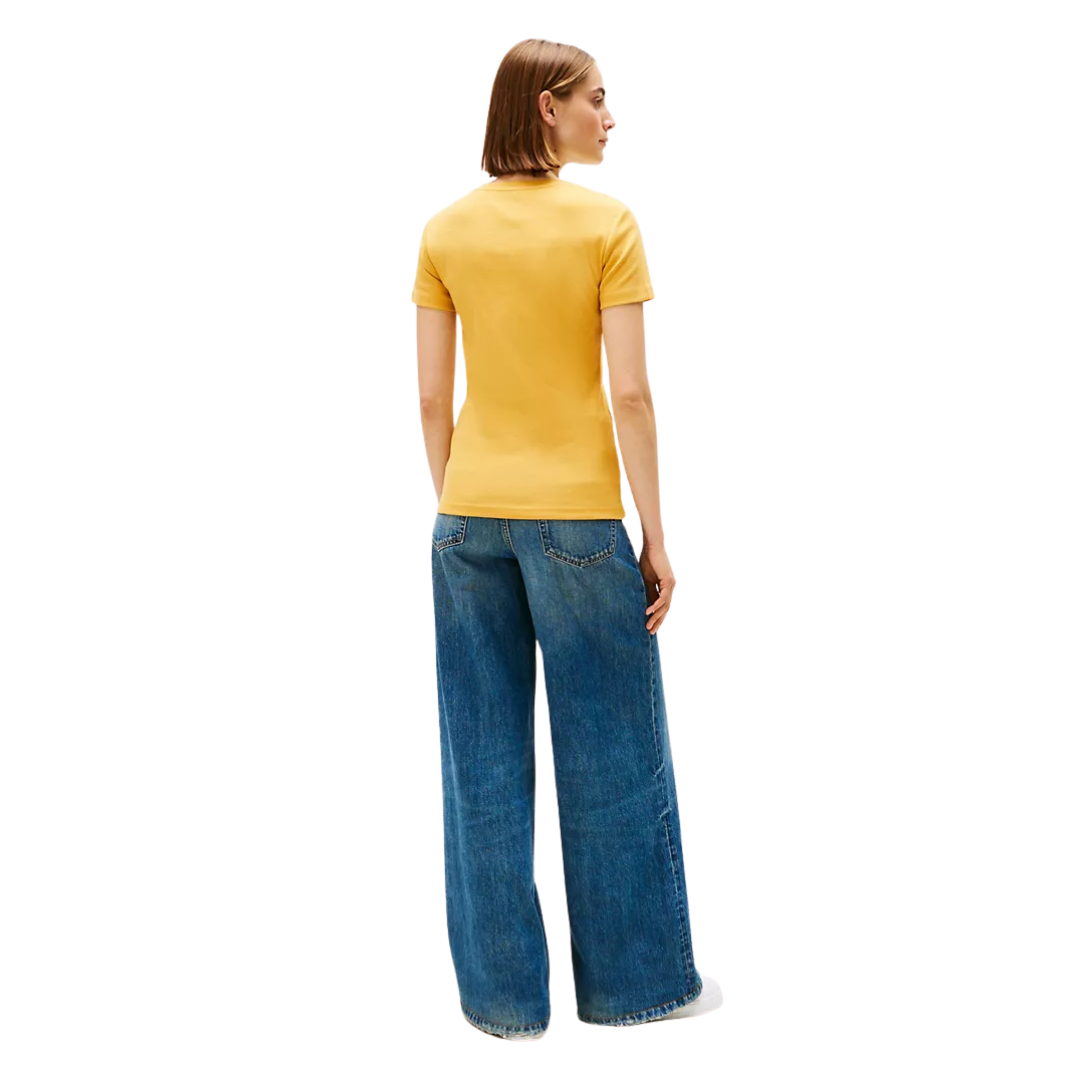 Franela Tommy Hilfiger Cuello en V Amarillo Mostaza Para Mujer