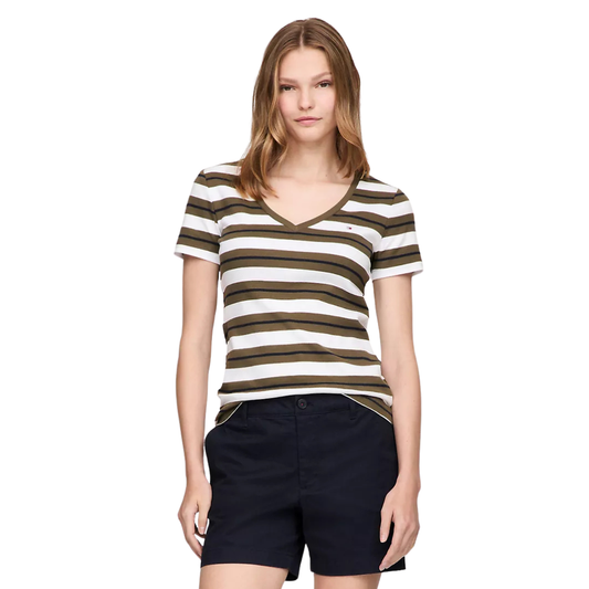 Franela Tommy Hilfiger Verde Con Blanco Y Rayas Negras Para Mujer