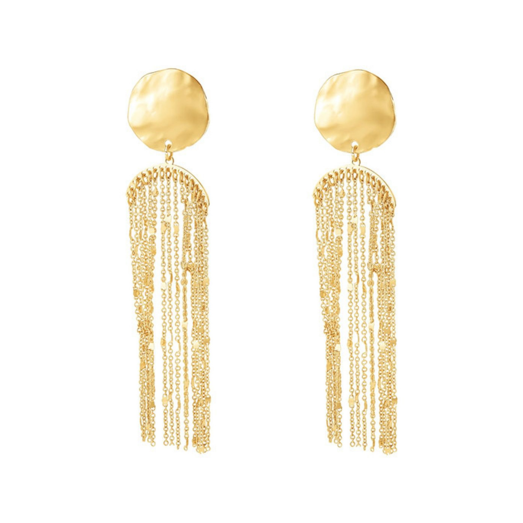 Aretes Colgantes de Cadena con Disco y Borla Hipoalergénicos Jessica Simpson Tono Oro