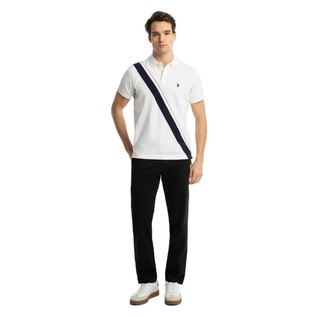 Chemise Polo Para Hombre Blanca Con Franja