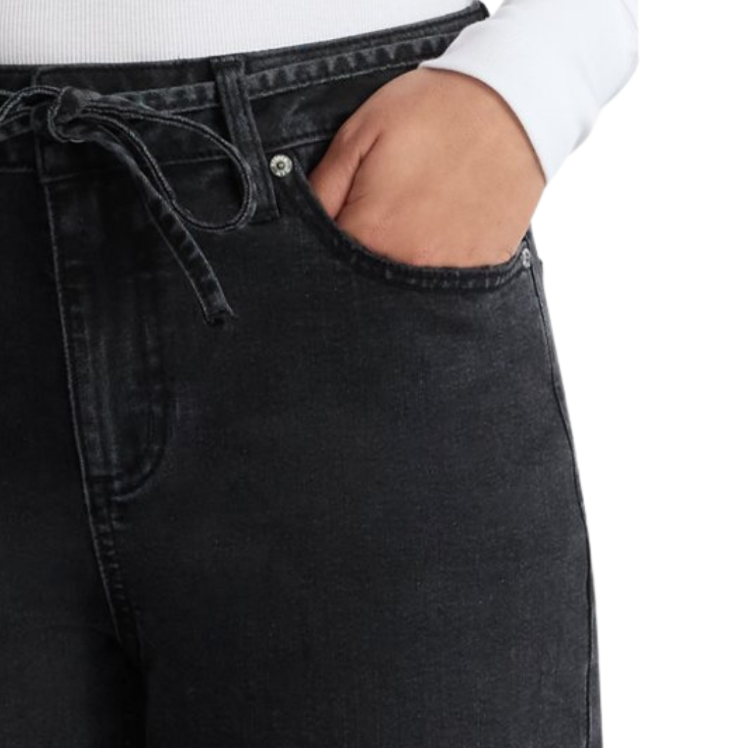 Jeans Vaqueros con Cordón Negro Deslavado Madden NYC