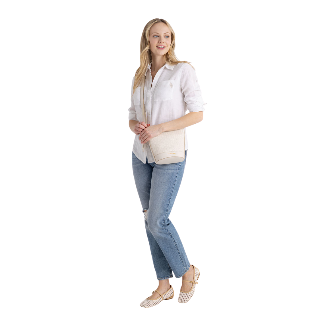 Camisa Polo Color Blanco Texturizada Para Mujer