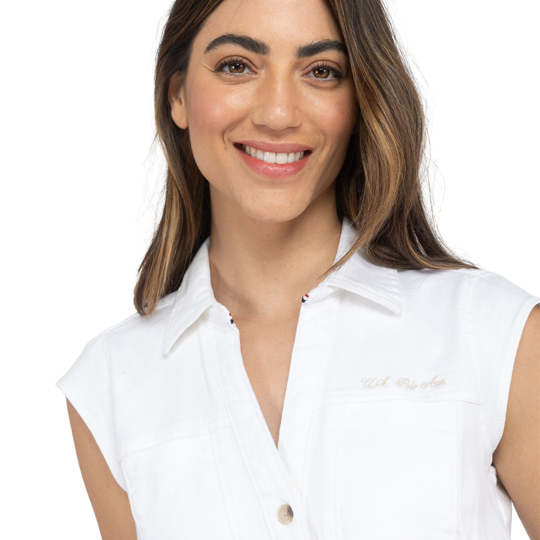 Vestido Denim Polo Blanco Con Cinturón
