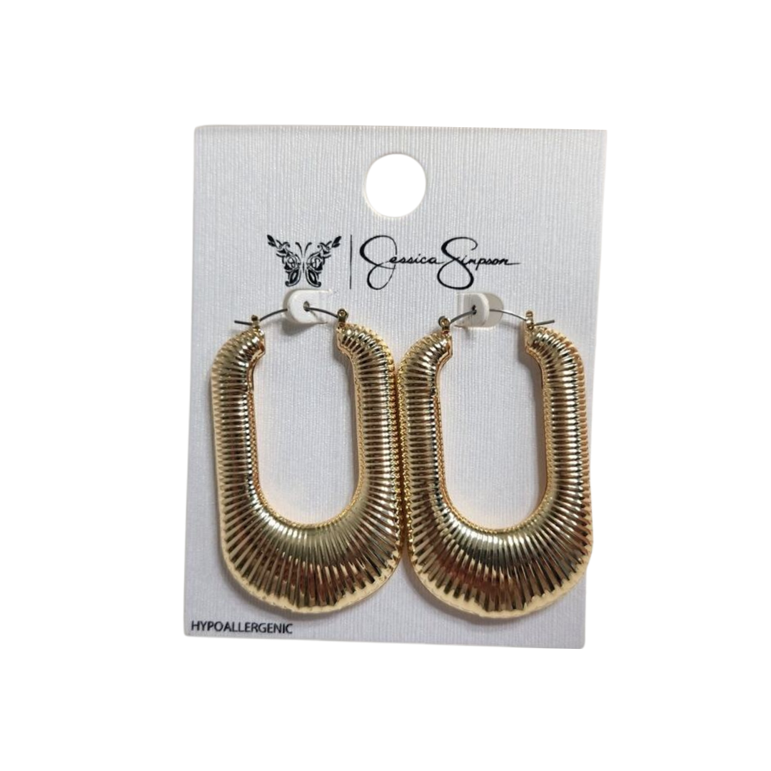 Aretes de Aro Rectangulares Texturizados Hipoalergénicos Jessica Simpson Tono Oro