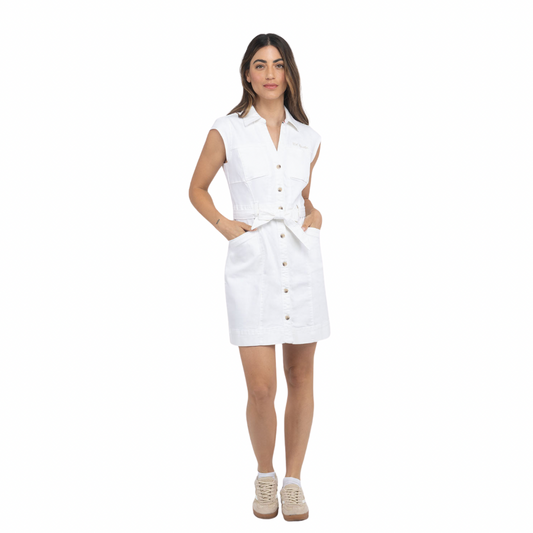 Vestido Denim Polo Blanco Con Cinturón