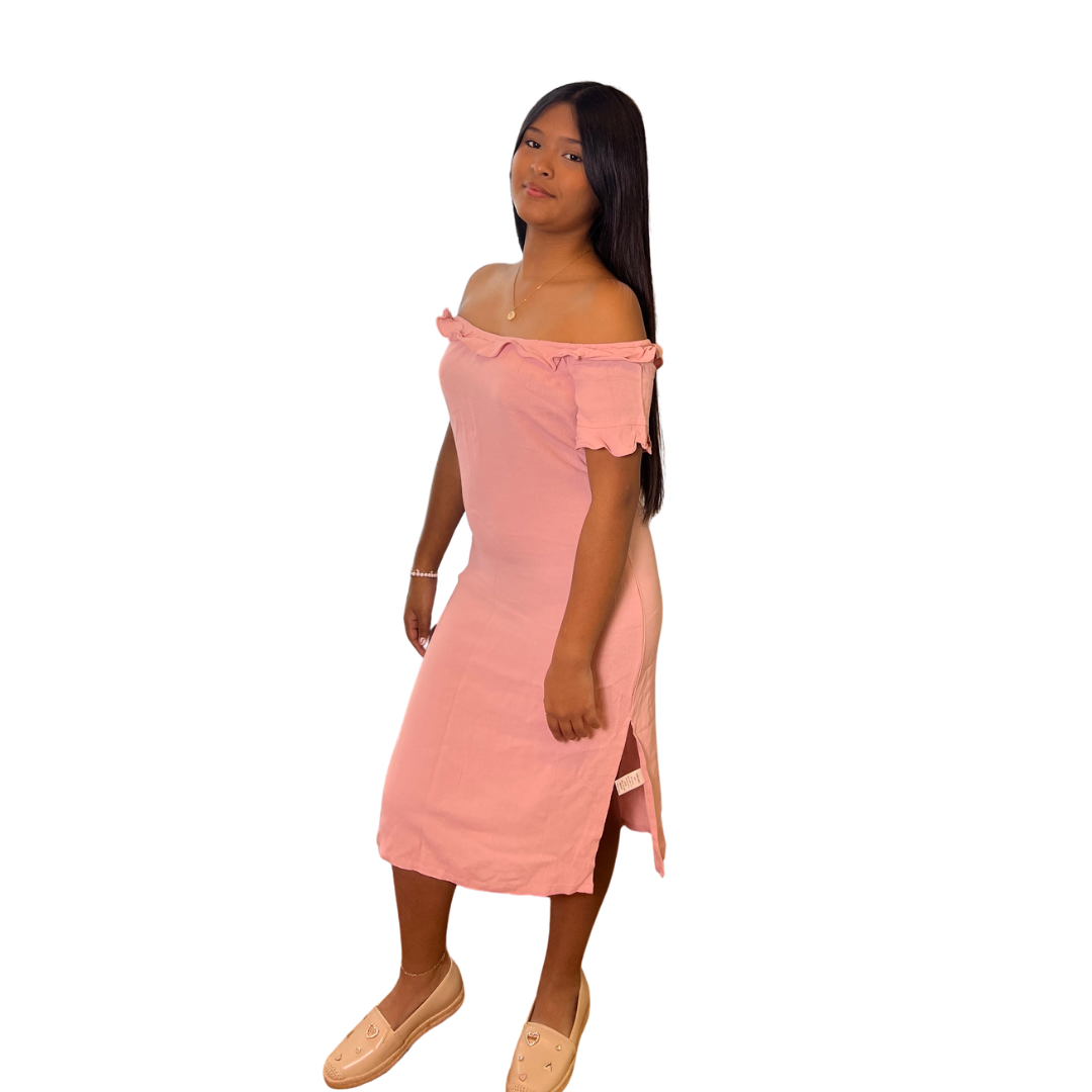 Vestido Midi Casual Con Hombros Color Rosado Dance Marvel Para Mujer