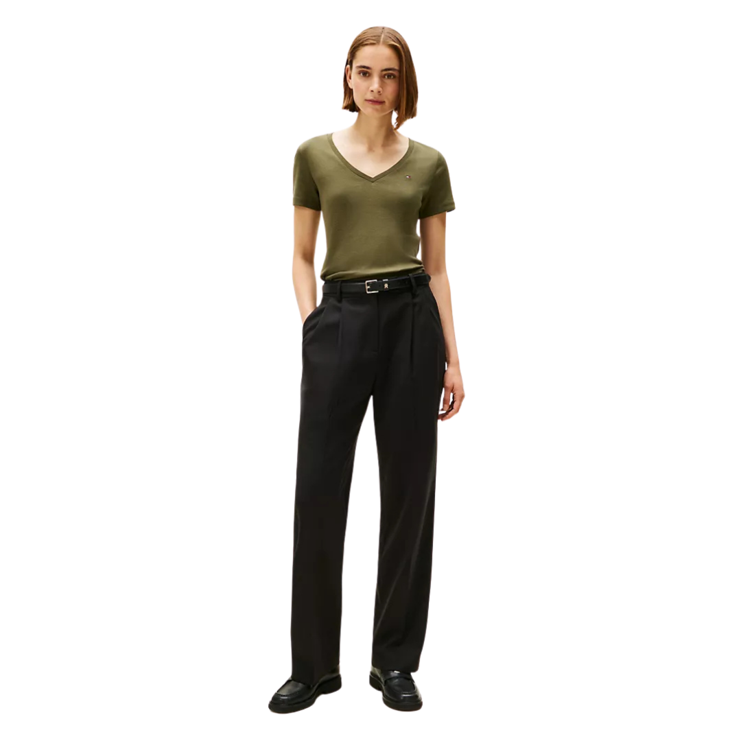 Franela Tommy Hilfiger Cuello en V Verde Oliva Para Mujer