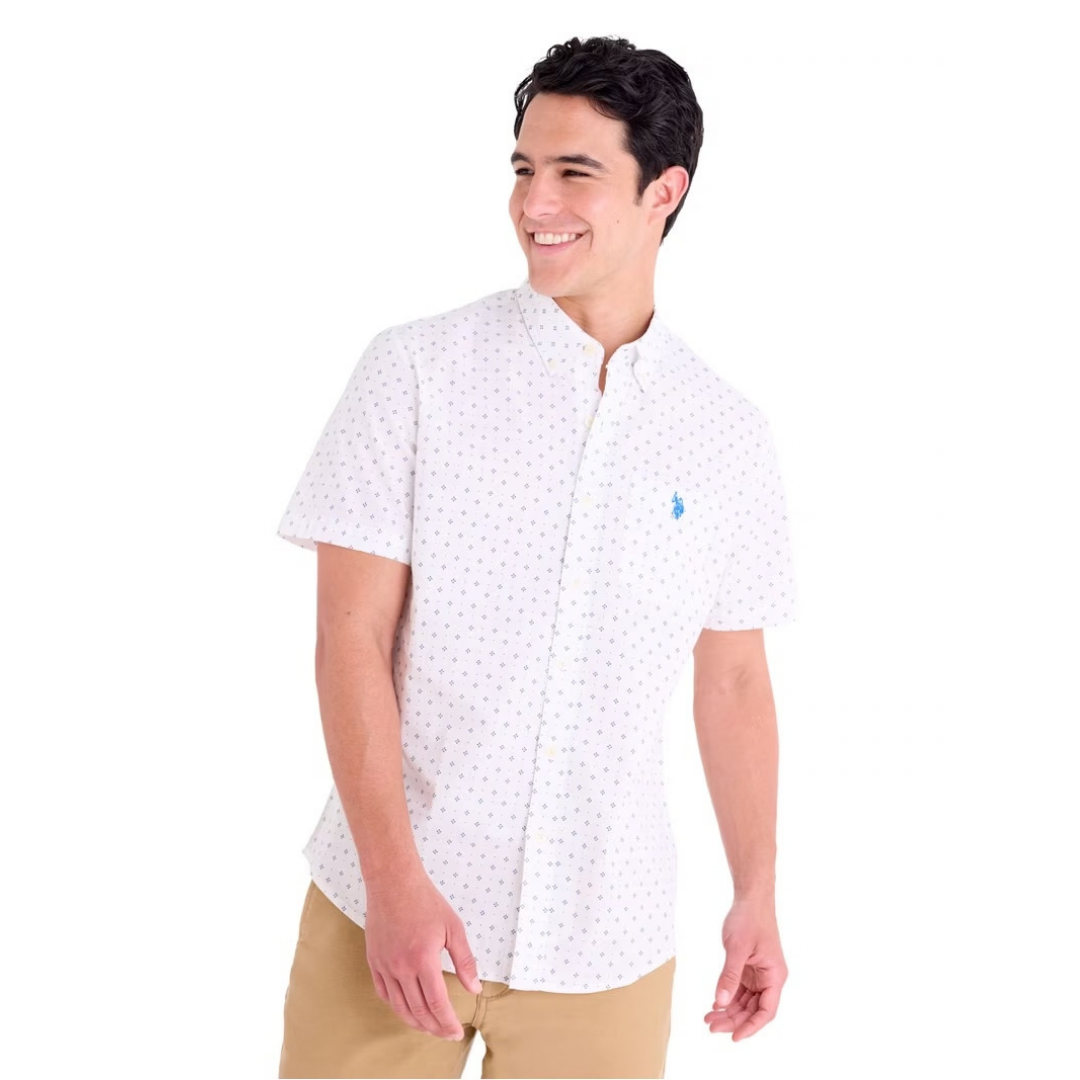 Camisa U.S. Polo Assn. Manga Corta Blanca Estampada Para Hombre