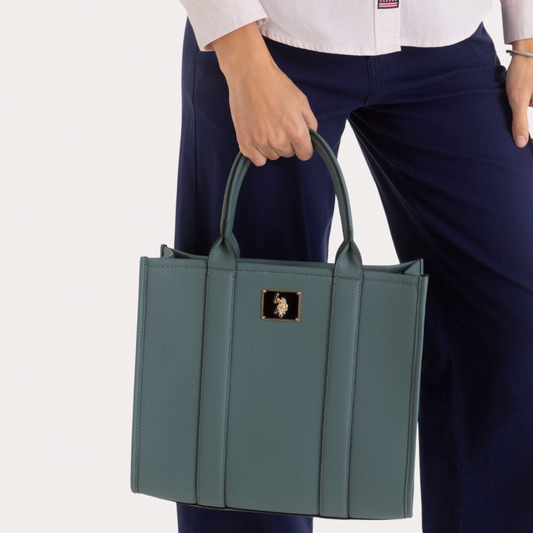 Cartera Polo Color Verde Azulado Con Correa Cruzada