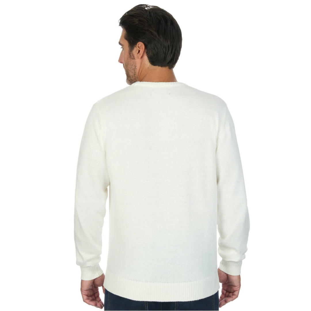 Sueter Polo de Tejido de Punto Blanco con Franja Tricolor Para Hombre