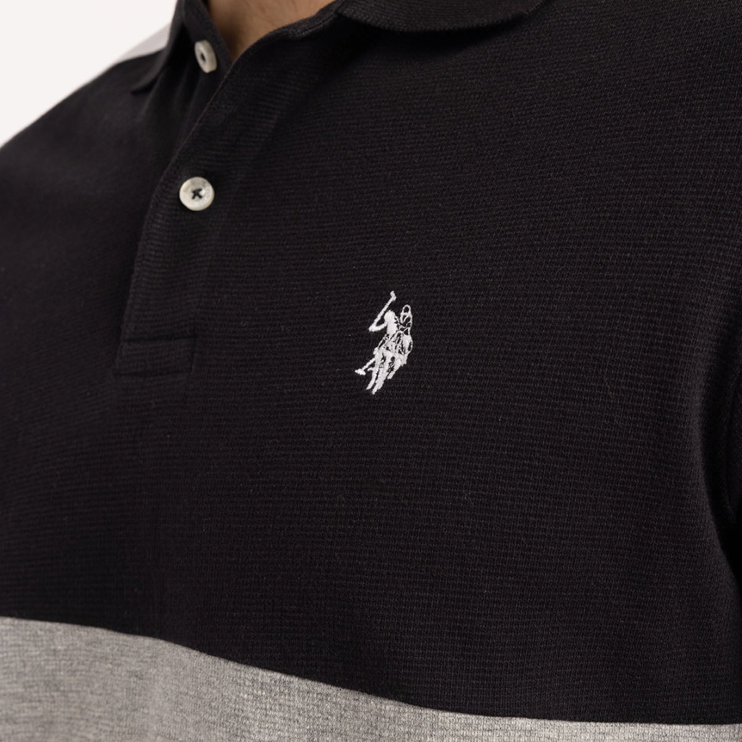 Chemise Polo Negro Con Gris Para Hombre