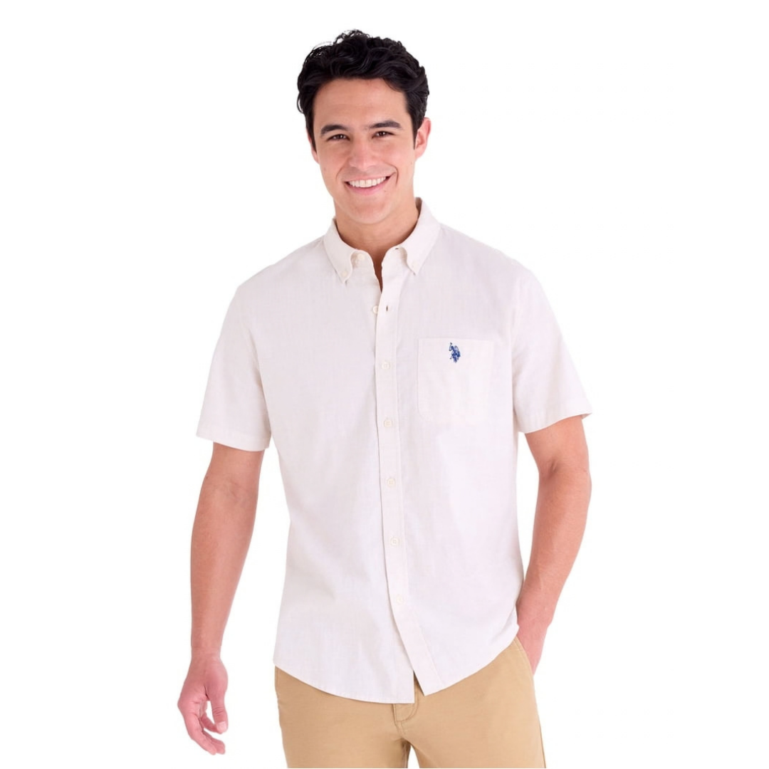 Camisa U.S. Polo Assn. Manga Corta Beige Claro Para Hombre
