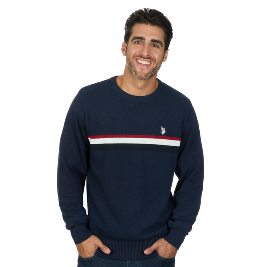 Sueter Polo de Tejido de Punto Azul Marino con Franja Tricolor Para Hombre
