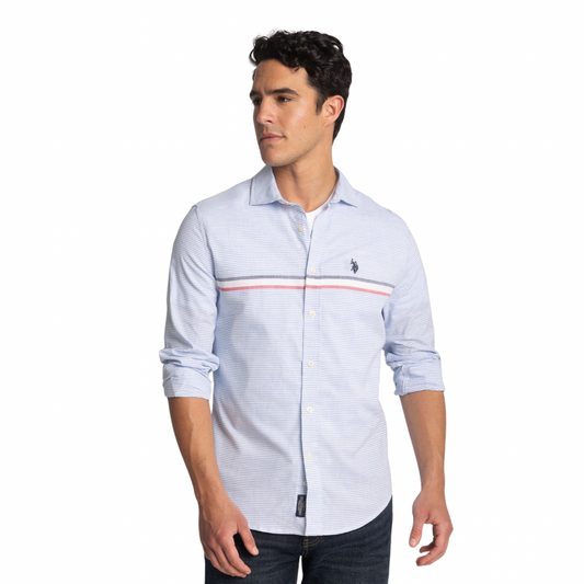 Camisa Polo Manga Larga con Raya Estampada Para Hombre
