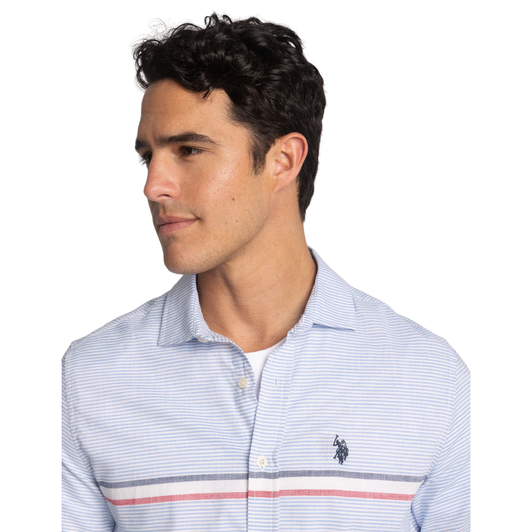 Camisa Polo Manga Larga con Raya Estampada Para Hombre