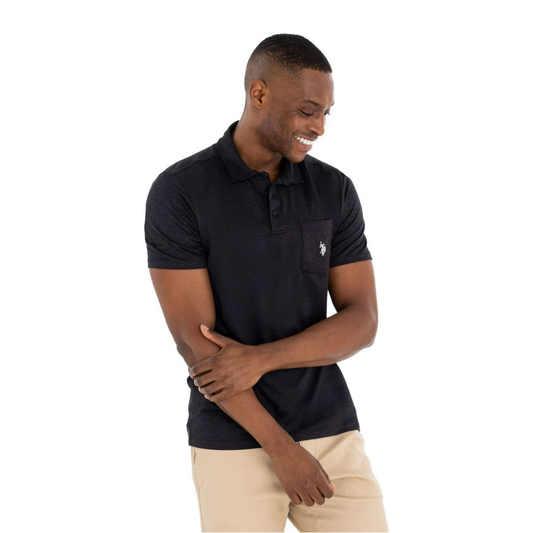 Chemise Polo Negra Con Bolsillo Para Hombre