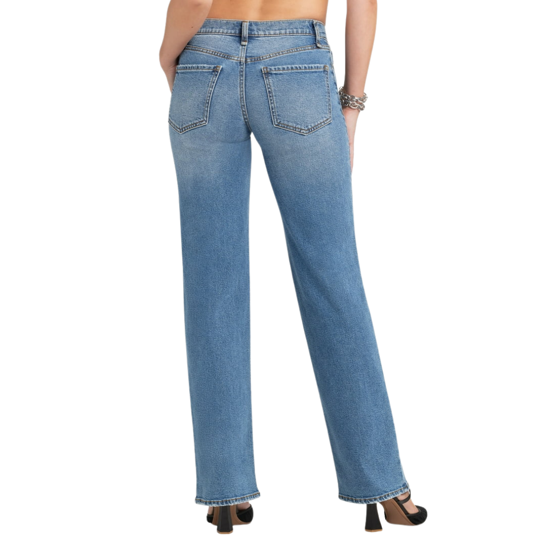 Pantalón Jessica Simpson Rosa Mid Rise Relaxed Straight Jeans