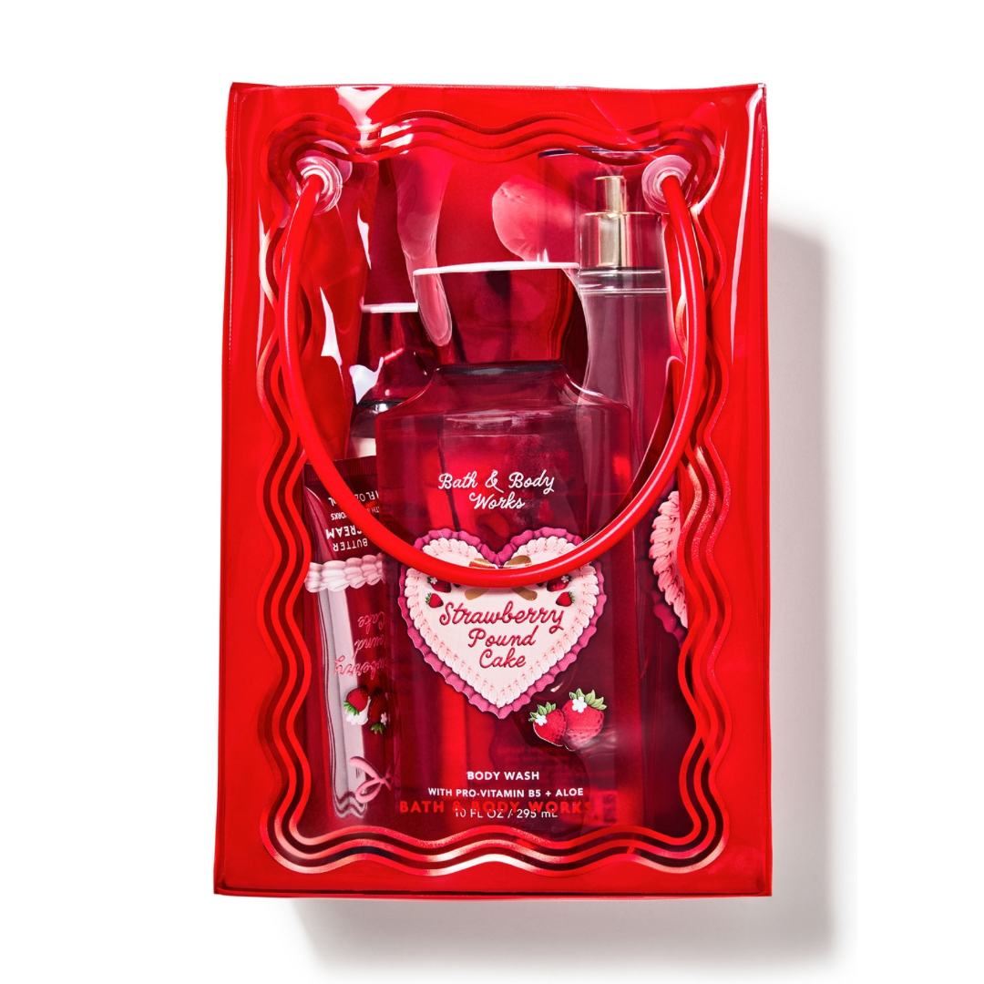 Set de 4 Piezas Con Bolso Strawberry Pound Cake de Bath & Body Works
