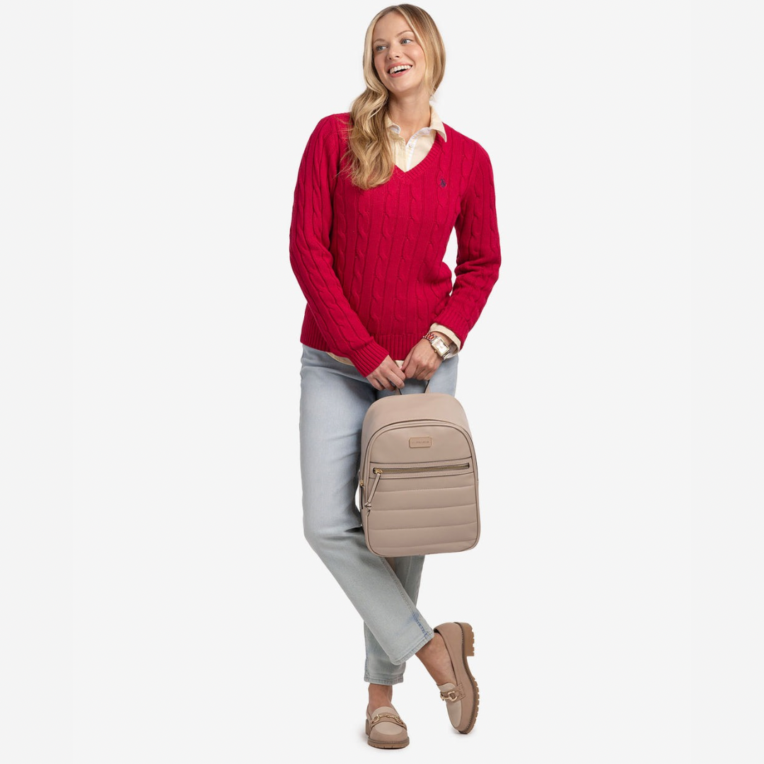 Bolso Polo Beige Grande Acolchado De Channel