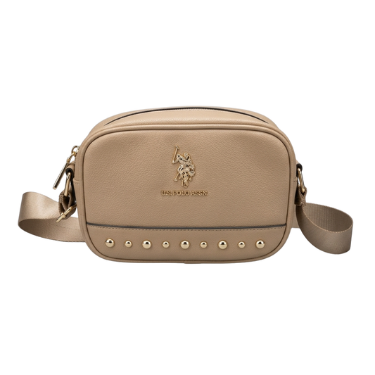 Crossbody Polo Color Beige Con Tachuelas