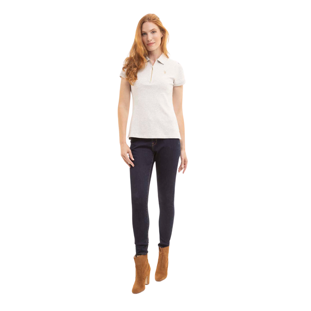 Chemise Polo Gris Claro Jaspeado con Cierre Dorado Para Mujer