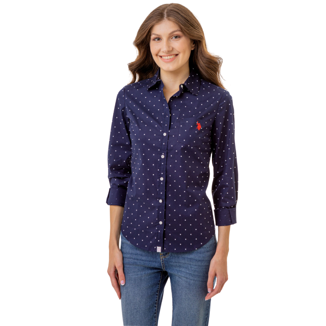 Camisa Polo Azul Marino con Puntos Para Mujer