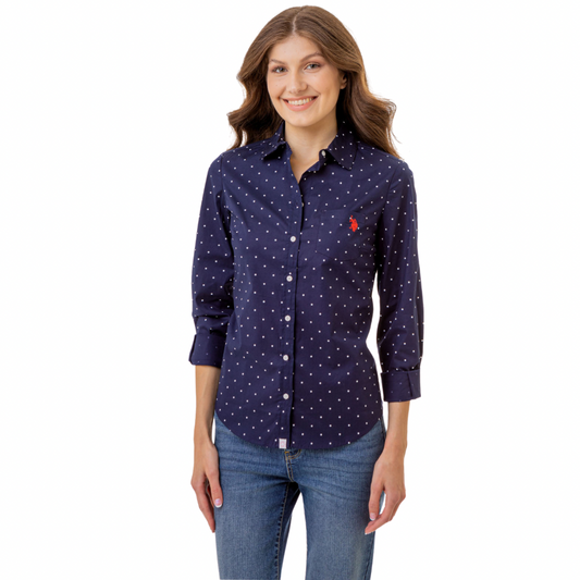 Camisa Polo Azul Marino con Puntos Para Mujer