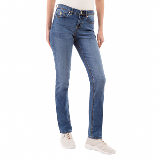 Jeans Rectos Polo Azul Medio Para Mujer